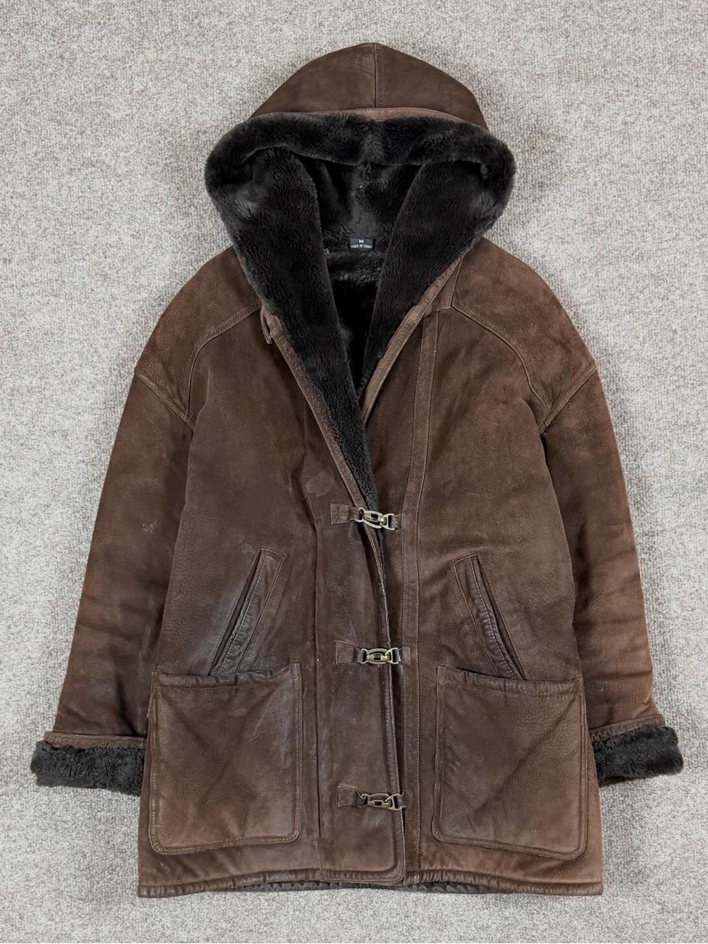 Vintage Gallery Brown Suede Leather Hooded Fur Lined Parka Jacket Women’s Medium